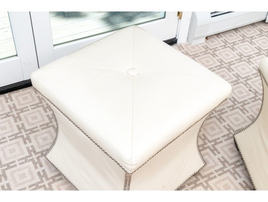 Striking Pair Of Faux Ostrich Leather Upholstered Ottomans