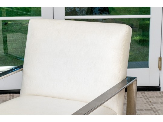 Stunning Chrome Framed Faux Ostrich Leather Upholstered Armchair 