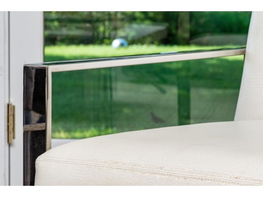 Stunning Chrome Framed Faux Ostrich Leather Upholstered Armchair 