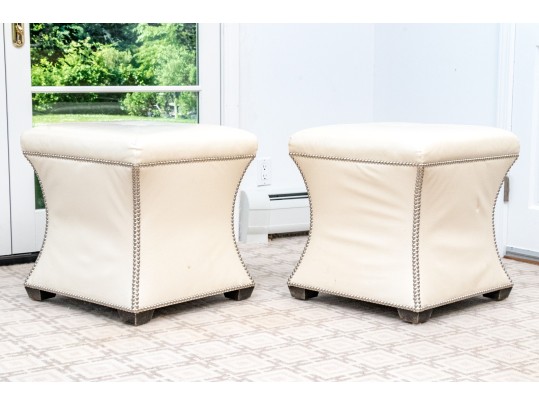 Striking Pair Of Faux Ostrich Leather Upholstered Ottomans