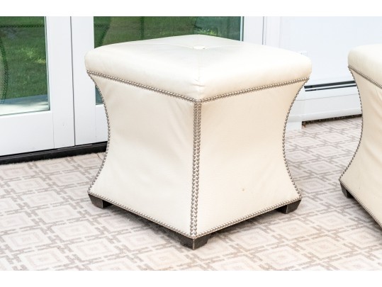 Striking Pair Of Faux Ostrich Leather Upholstered Ottomans