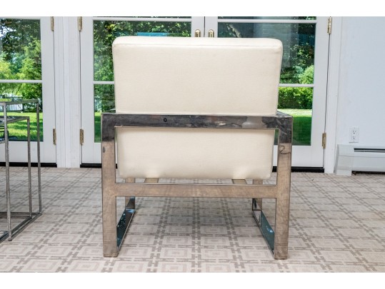 Stunning Chrome Framed Faux Ostrich Leather Upholstered Armchair 