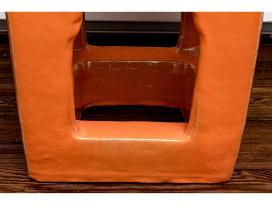 Vibrant Paprika Glazed Ceramic Garden Stool  