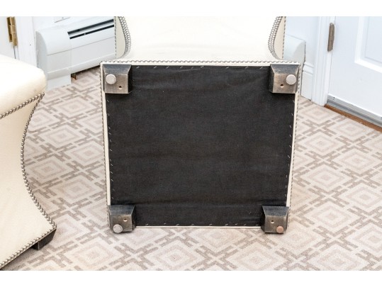 Striking Pair Of Faux Ostrich Leather Upholstered Ottomans