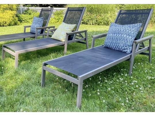 PAIR Of Gloster Aluminum And Teak Chaise Lounges