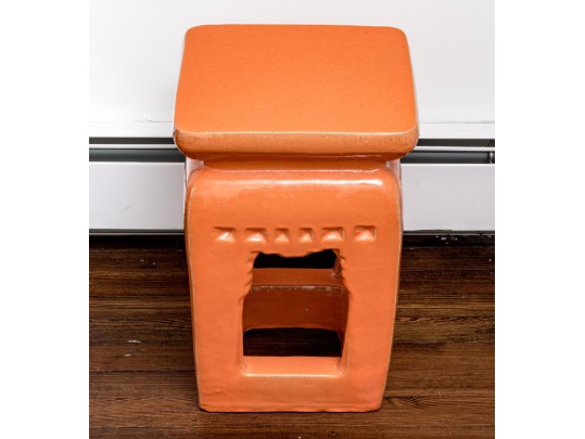 Vibrant Paprika Glazed Ceramic Garden Stool  