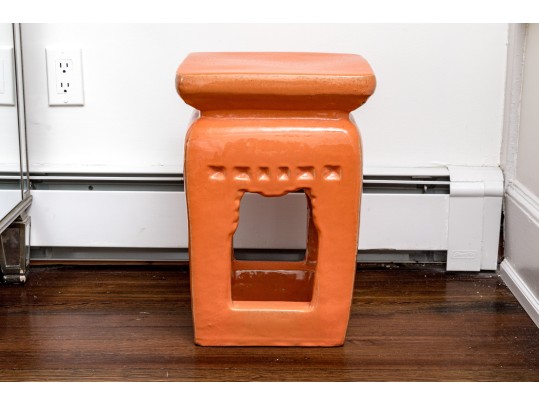 Vibrant Paprika Glazed Ceramic Garden Stool  