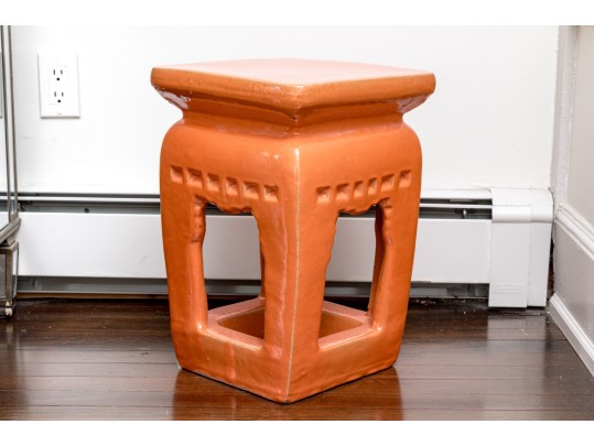 Vibrant Paprika Glazed Ceramic Garden Stool  