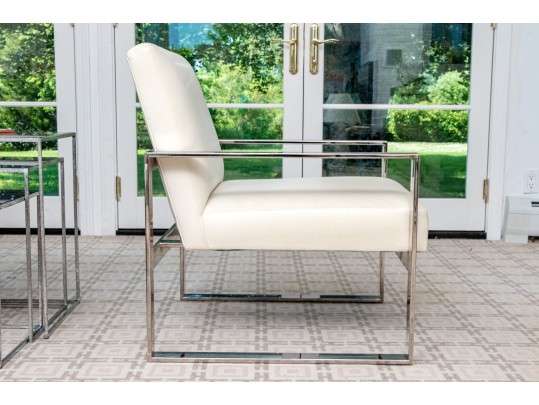 Stunning Chrome Framed Faux Ostrich Leather Upholstered Armchair 