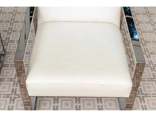 Stunning Chrome Framed Faux Ostrich Leather Upholstered Armchair 