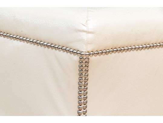 Striking Pair Of Faux Ostrich Leather Upholstered Ottomans