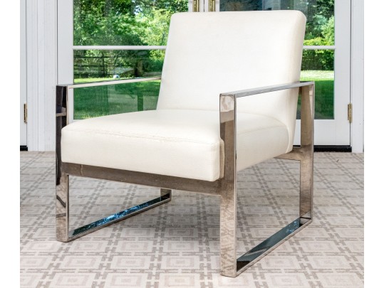 Stunning Chrome Framed Faux Ostrich Leather Upholstered Armchair 