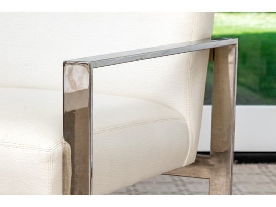 Stunning Chrome Framed Faux Ostrich Leather Upholstered Armchair 