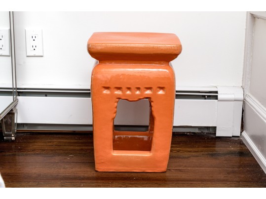 Vibrant Paprika Glazed Ceramic Garden Stool  