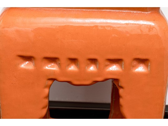 Vibrant Paprika Glazed Ceramic Garden Stool  