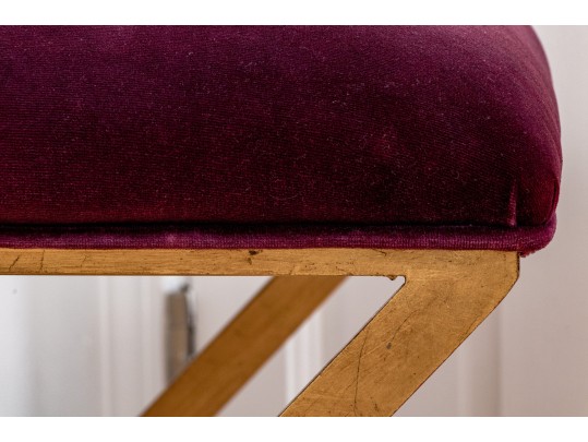 Contemporary Brassy “X” Upholstered Bench 