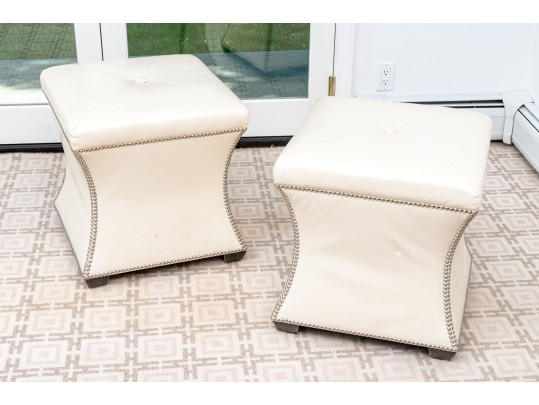 Striking Pair Of Faux Ostrich Leather Upholstered Ottomans