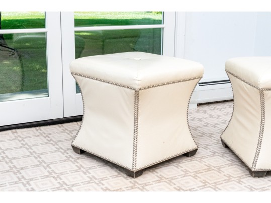 Striking Pair Of Faux Ostrich Leather Upholstered Ottomans