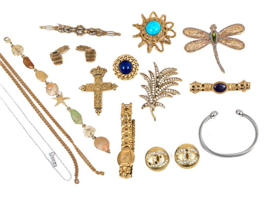 Lot Of Assorted Costume Jewelry Pieces, Including A Trifari Brooch