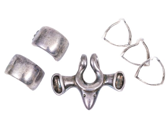 Lot Of Three Handsome Sterling Silver Jewelry Pieces, Including Lalalounis And Taxco, Ring Size 5.75