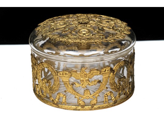 Antique Crystal Dresser Box With French Empire Style Appliques