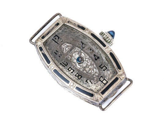 18k White Gold Antique Tonneau Shaped Watch Case, As Is Condition