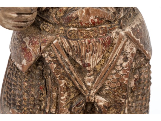 Antique Chinese Carved And Painted Guardian 