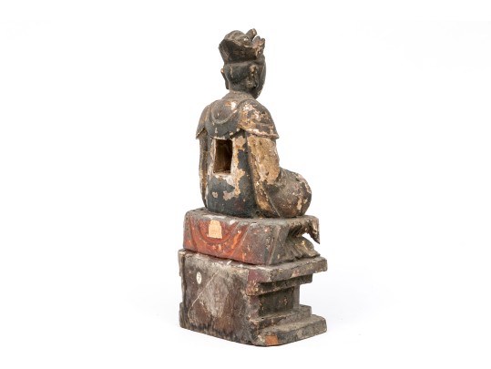 Antique Chinese Carved, Painted And Gilt Wood Bodhisattva Guanyin