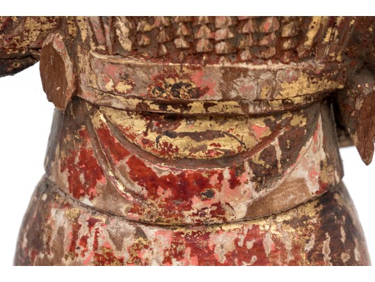 Antique Chinese Carved And Painted Guardian 