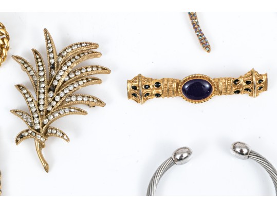 Lot Of Assorted Costume Jewelry Pieces, Including A Trifari Brooch