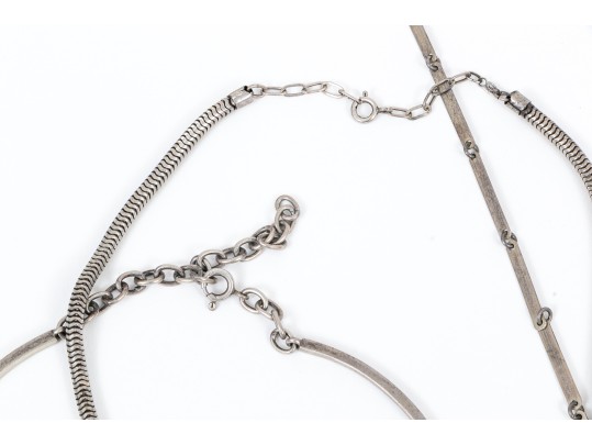 Lot Of Three Handsome Sterling Silver Chunky Necklaces