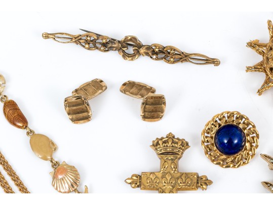Lot Of Assorted Costume Jewelry Pieces, Including A Trifari Brooch