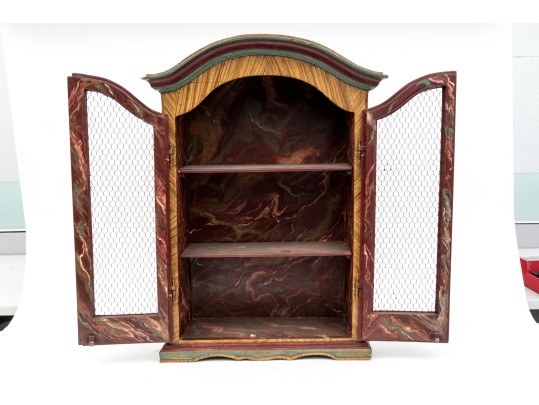 Vintage Faux Bois Painted Hanging Display Cabinet