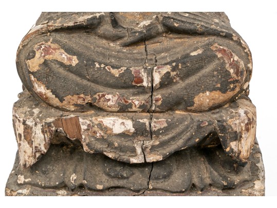 Antique Chinese Carved, Painted And Gilt Wood Bodhisattva Guanyin