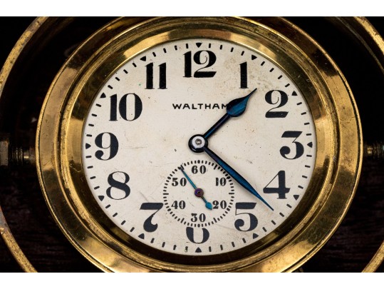 Antique Waltham Nautical Chronometer In Wooden Case