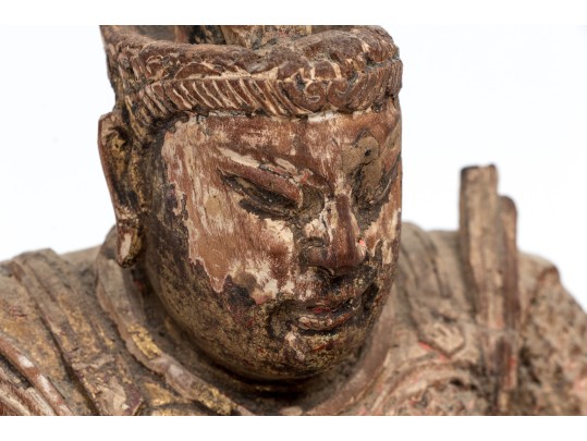 Antique Chinese Carved And Painted Guardian 