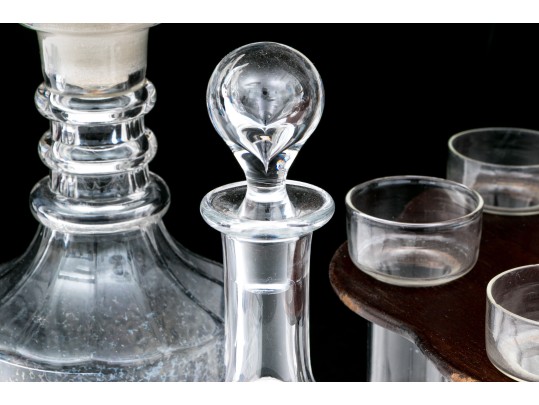 Collection Of Three Decanters, Including A Baccarat, With An Epergne Stand With Six Glasses