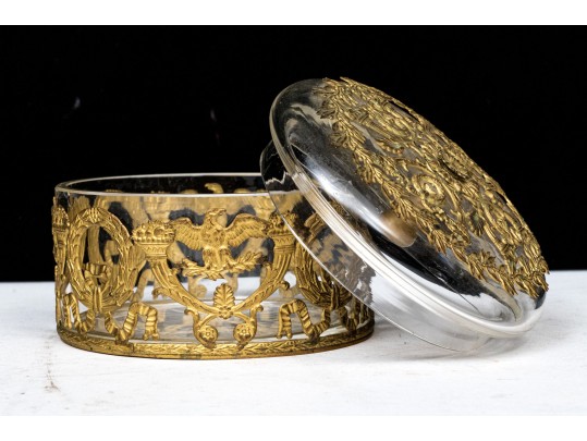 Antique Crystal Dresser Box With French Empire Style Appliques