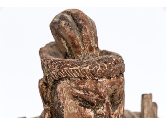 Antique Chinese Carved And Painted Guardian 