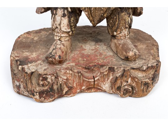 Antique Chinese Carved And Painted Guardian 