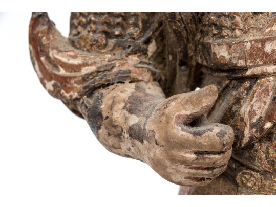 Antique Chinese Carved And Painted Guardian 