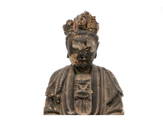 Antique Chinese Carved, Painted And Gilt Wood Bodhisattva Guanyin