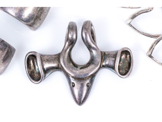 Lot Of Three Handsome Sterling Silver Jewelry Pieces, Including Lalalounis And Taxco, Ring Size 5.75