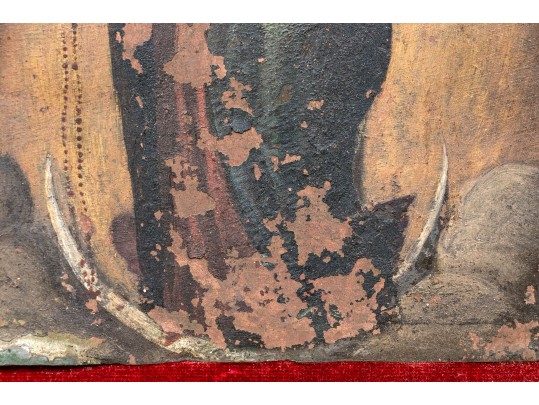 Antique Paint On Copper Plate, Madonna And Child