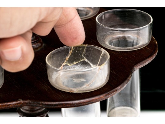 Collection Of Three Decanters, Including A Baccarat, With An Epergne Stand With Six Glasses