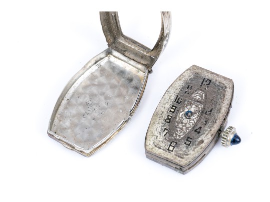 18k White Gold Antique Tonneau Shaped Watch Case, As Is Condition