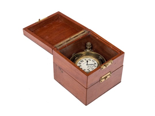 Antique Waltham Nautical Chronometer In Wooden Case