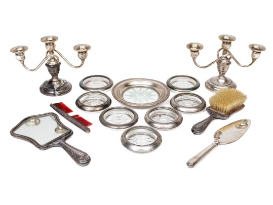Collection Of Antique Sterling Silver Trimmed And Weighted Items 
