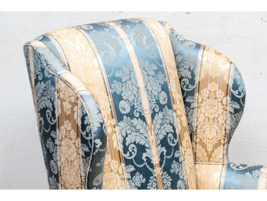 George II Style Upholstered And Stained Wood Wing Armchair 