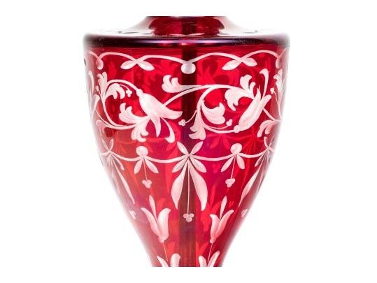 Vintage Bohemian Style Red Cut To Clear Vasiform Table Lamp